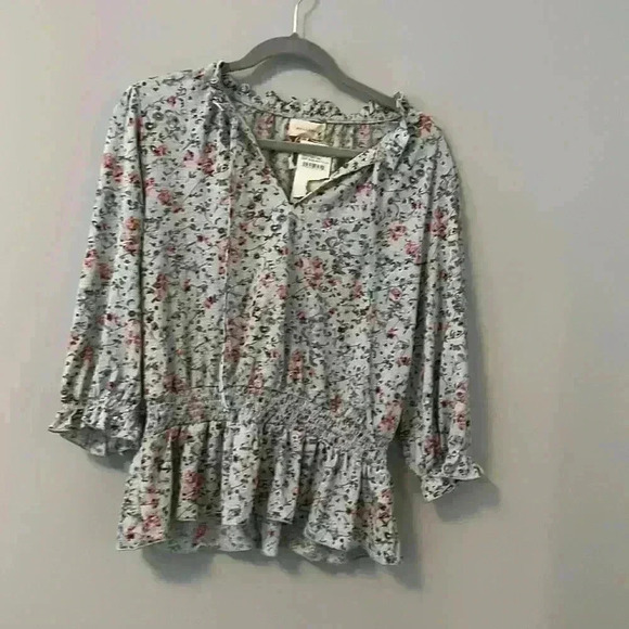 Melloday Light blue floral peasant top size Large NEW NWT - Picture 1 of 4